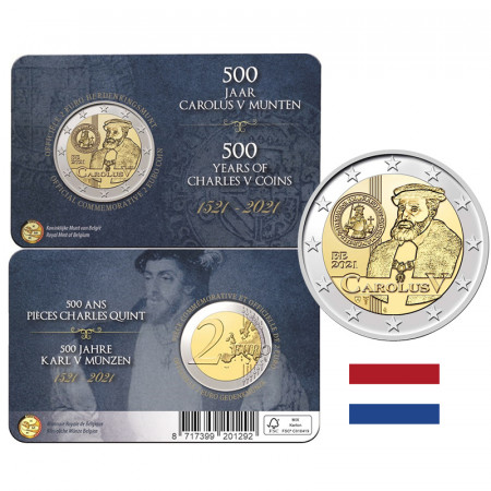 2021 * 2 Euro BELGICA "500 Aniversario Ordenanza Monedas de Carlos V" Versión Holandesa Coincard