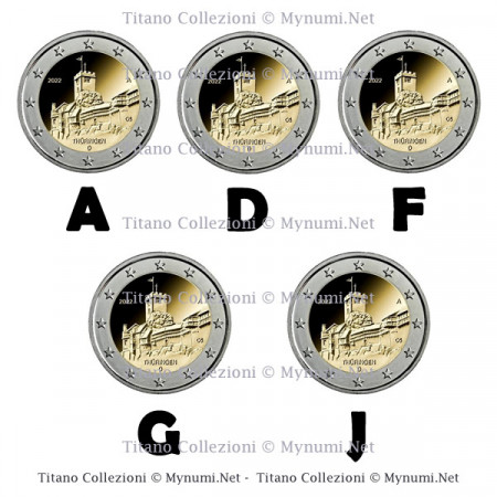 2022 * 2 Euro ALEMANIA "Castillo de Wartburg - Turingia" 5 Monedas (16/16) UNC