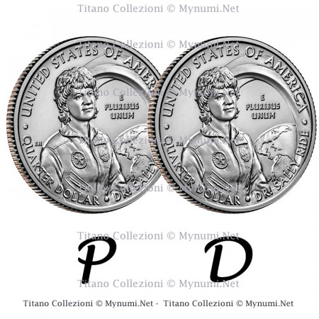 2022 * 2 x Cuarto de Dólar (25 Cents) Estados Unidos "American Women Quarters - Dr. Sally Ride" P+D