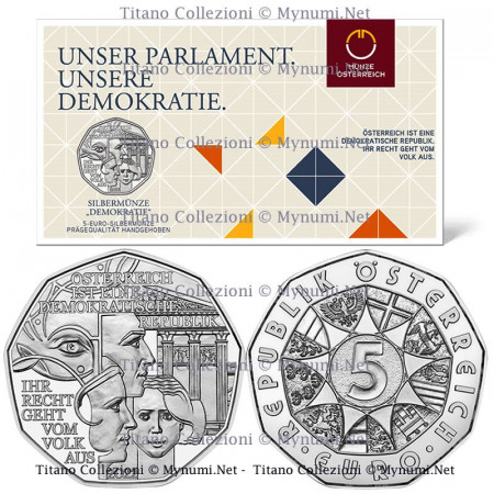 2022 * 5 Euro Plata AUSTRIA "DEMOCRACY - Parliament in Vienna" FDC