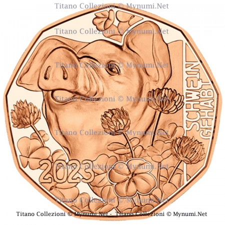 2023 * 5 Euro Cobre AUSTRIA "New Year - The Popular Pig" UNC