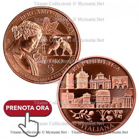 2023 * 5 Euro Cobre ITALIA "Bérgamo y Brescia - Capitales Culturales Italianas" FDC