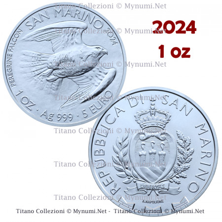 2024 * 5 Euro 1 OZ Onza SAN MARINO "Peregrine Falcon - First Bullion Release" FDC