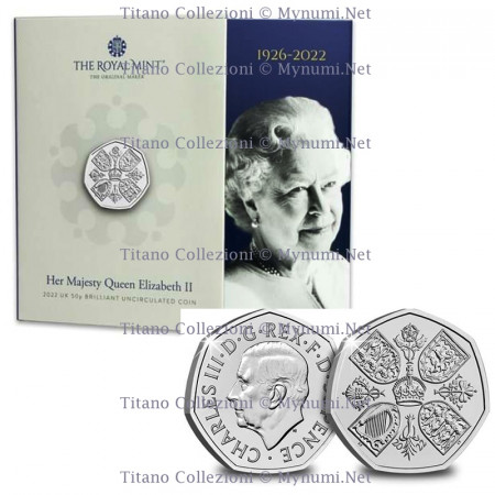 2022 * 50 Pence Gran Bretana "Her Majesty, Queen Memorial - King Charles III" FDC