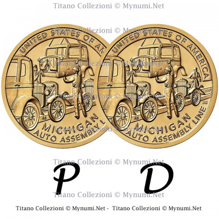 2025 * 1 Dólar EE. UU. "Michigan – Línea de Montaje" (Set 2 Monedas P+D)