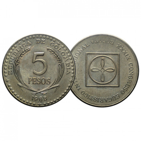 1968 B * 5 Pesos Colombia "Eucharistic Congress" (KM 230) UNC