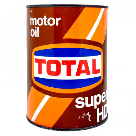 1980ca * Lata de Aceite Motor "TOTAL  - Super HD, Motor Oil" Completo (B)