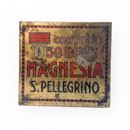 ND *Caja, Tarro de Hojalata "Magnesia S. Pellegrino - Contiene 50 Buste" (C)