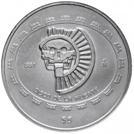 1997 * 5 pesos 1 OZ Mexico Onza de plata Disco de la Muerte