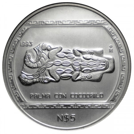 1993 * 5 Nuevos Pesos 1 OZ Mexico Onza de plata - Palma con Cocodrilo