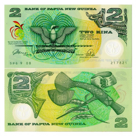 1991 * Billete Polímero Papúa Nueva Guinea 2 Kina "9° Juegos del Pacífico Sur" (p12a) SC