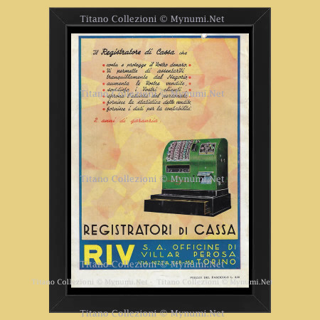 Anos 40 * Anuncio Original "RIV, Registratori di Cassa" Cornisa