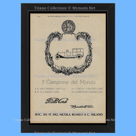 Anos 20 * Anuncio Original "Pirelli, Cord, 1° Campione del Mondo, Il Pneumatico delle Vittorie" Cornisa