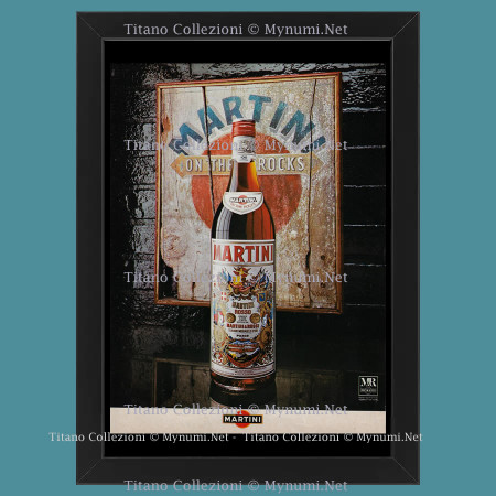 Anos 70 * Anuncio Original "Martini, On The Rocks, Bottiglia Davanti a Quadro" Cornisa