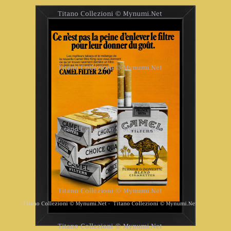 Anos 80 * Publicidad Original 'Camel - Camel Filter 2.60F, Ce n'est pas la peine d'enlever le filtre pour leur donner du goÃ»t' enmarcado