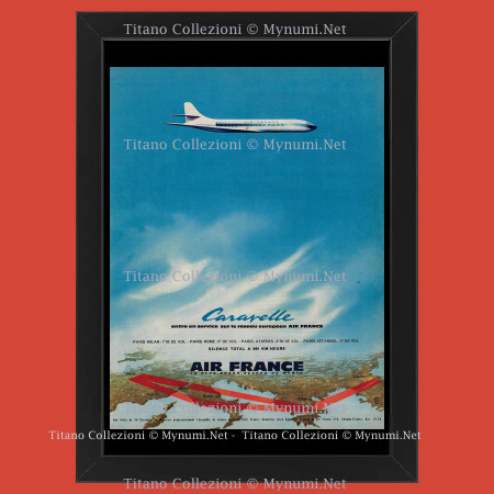 1959 * Publicidad Original "Air France - Caravelle Entra en Servicio en la Red Europea" en Marco
