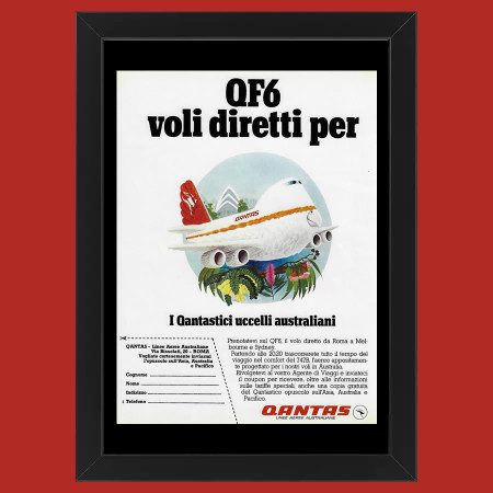 Anos 70 * Anuncio Original "Quantas, QF6 Voli Diretti" Cornisa