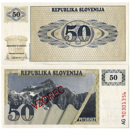 1990 * Billete Eslovenia 50 Tolarjev  “Vzorec - Specimen” (p5s1) SC