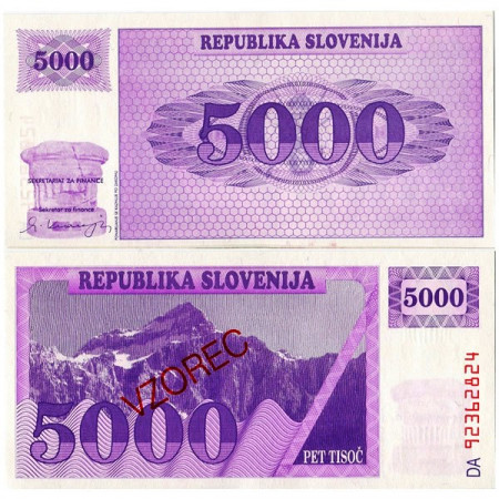 1992 * Billete Eslovenia 5000 Tolarjev  “Vzorec - Specimen” (p10s1) SC