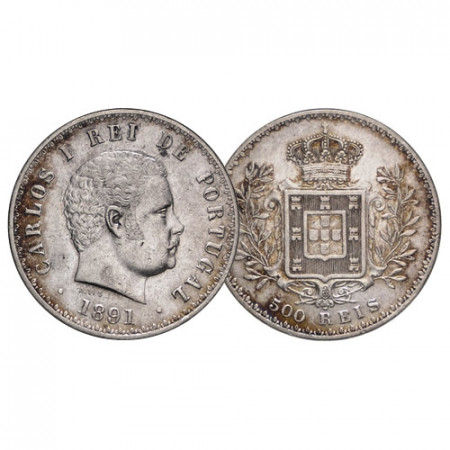 1891 * 500 Reis Plata Portugal "Carlos I - Escudo Coronado" (KM 535) MBC+