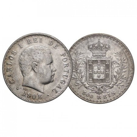 1908 * 500 Reis Plata Portugal "Carlos I - Escudo Coronado" (KM 535) MBC