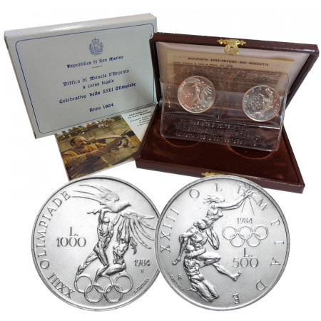 1984 * Díptico 500 + 1000 Lire San Marino "XIII Juegos Olímpicos de Verano"(KM 168 169) FDC