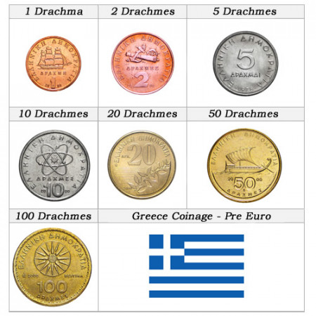 Años Mixto * Serie 7 monedas Grecia drachmes pre-euro