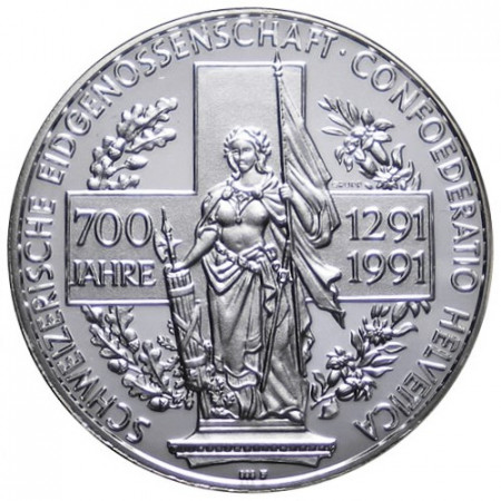 1991 * 1 Unze Plata 1 OZ Suiza "700° Confederación" PROOF