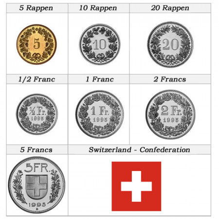 Años Mixto * Serie 7 Monedas Suiza