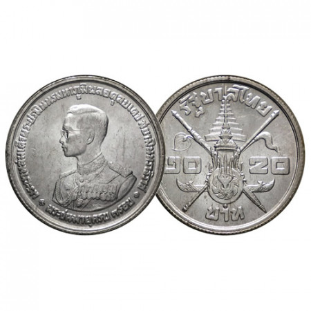 ND (1963) * 20 Baht Plata Tailandia "Rama IX - 36° Cumpleaños" (Y 86) EBC+