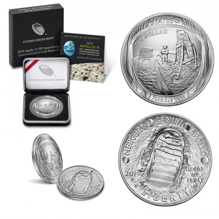 2019 P * 1 Dollar Plata Estados Unidos "Apollo 11 - 50th Anniversary" (KM New) PROOF