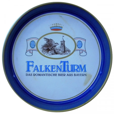 Bandeja * FalkenTurm Cerveza Metal Redonda Azul "Logo" Publicidad Vintage