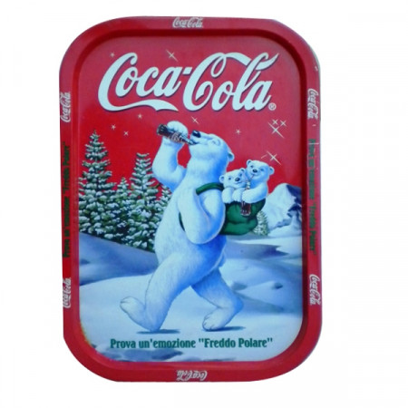 Bandeja * Coca Cola Metal Rectangular Rojo "Navidad - Oso Polar" Publicidad Vintage