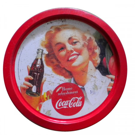 Bandeja * Coca Cola Metal Redonda Rojo "Home Refreshment" Publicidad Vintage