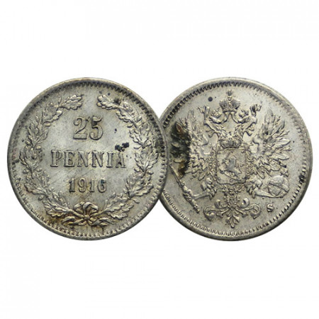 1916 S * 25 Pennia Plata FINLANDIA "Gran Ducado - Imperio Ruso" (KM 6.2) EBC+
