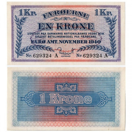 1940 * Billete Islas Feroe - Faroe Islands  1 Krone "Emergency Issue" (p9) cSC