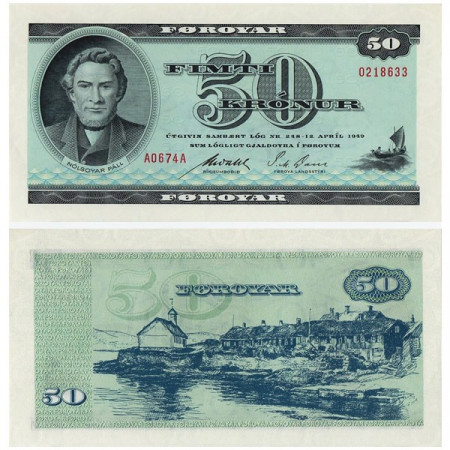 L1949 (1967) * Billete Islas Feroe - Faroe Islands 50 Kronur "Nólsoyar Páll" (p17a) SC