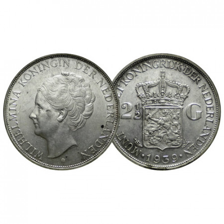 1939 * 2-1/2 (2,5) Gulden Plata Holanda - Países Bajos "Guillermina I" (KM 165) EBC