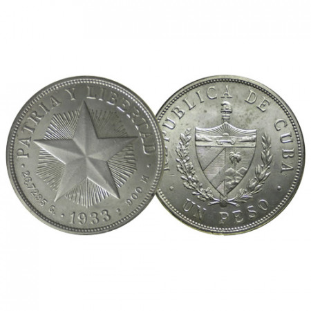 1933 * 1 Peso Plata Cuba "Primera República" (KM 15.2) EBC