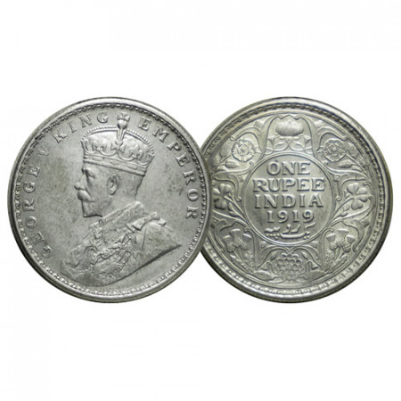 1919 (c) * 1 Rupee Plata India Británica "Jorge V" (KM 524) SC