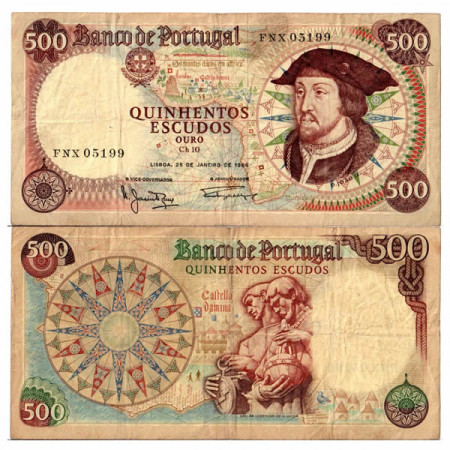 1966 * Billete Portugal 500 Escudos "D João II" (p170a) cMBC