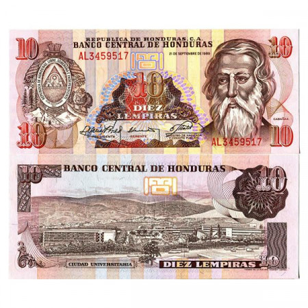 1989 * Billete Honduras 10 Lempiras "José T Cabañas" (p70a) cSC