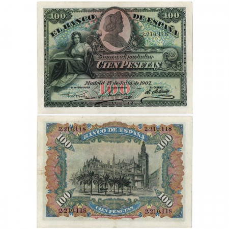 1907 * Billete España 100 Pesetas  "Allegorical Women" (p59a) EBC