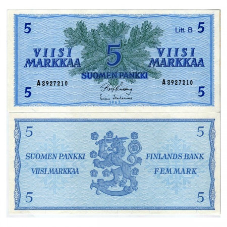 1963 B * Billete Finlandia 5 Markkaa "Conifer" (p106Aa) SC