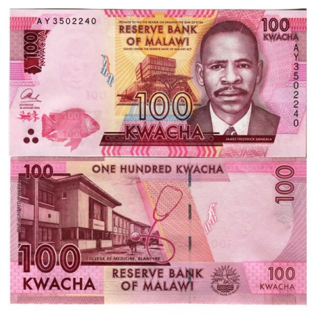 2016 * Billete Malaui 100 Kwacha "James Frederick Sangala" (p65) SC