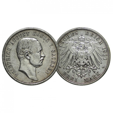 1911 E * 3 Mark Plata Estados Alemanes "Sajonia - Federico Augusto III" (KM 1267) MBC+/MBC