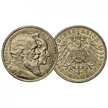 1906 * 5 Mark Plata Estados Alemanes "Baden - Federico I - Bodas de Oro" (KM 277) cSC