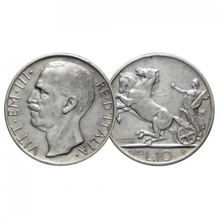 1930 * 10 Lire Plata Italia Reino "Víctor Manuel III - Biga" (KM 68.1) cEBC/EBC