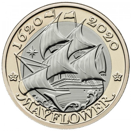 2020 * 2 Pounds Bimetálica Gran Bretaña "The Mayflower" FDC