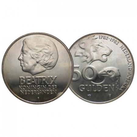 1982 * 50 Gulden Plata Holanda - Países Bajos "Beatriz - Amistad Holandés-Estadounidense" (KM 207) SC